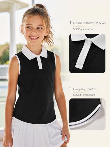 Image of Girls Golf Shirt Sleeveless Polo Collared Quick Dry Tennis Tank Top Outfit