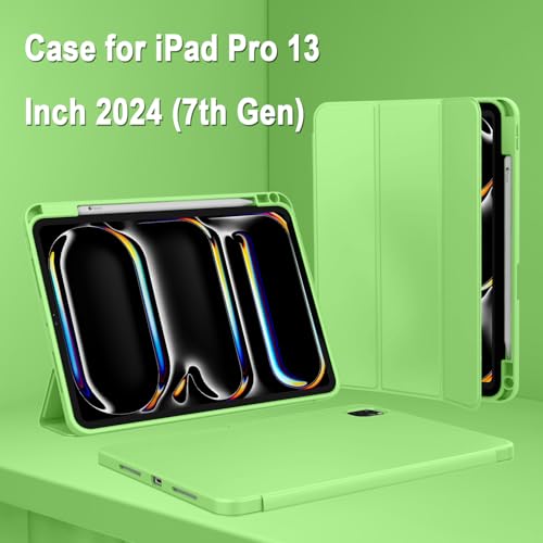 Image of ZryXal New iPad Pro 13 Inch Case (M5) 2025 / (M4) 2024 with Pencil Holder, Smart iPad Case [Support Pencil Pro and Pencil (USB-C)], Support Touch ID and Auto Wake /Sleep (Grass Green)
