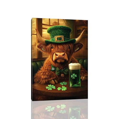 FOTRIC Highland Cow St. Patrick's Day Wall Art Highland Cow