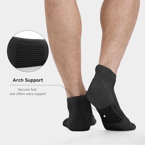 Image of BAMBOO COOL Men's Ankle Socks Moisture Wicking Breathable Odor Control Athletic Cushioned Running Socks Arch Support 8 Pack