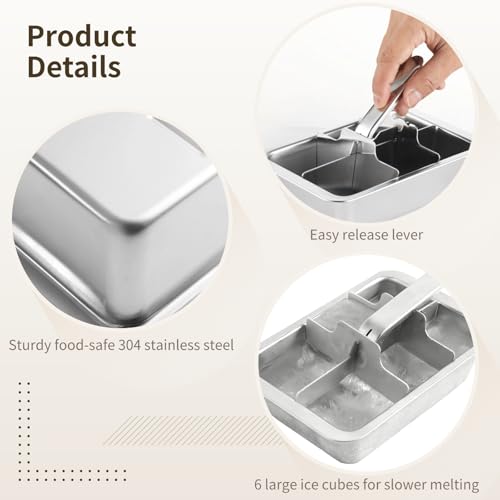 Bandejas de Hielo de Acero Inoxidable 304 con Palanca, 6 Cubos Grandes miniatura 3