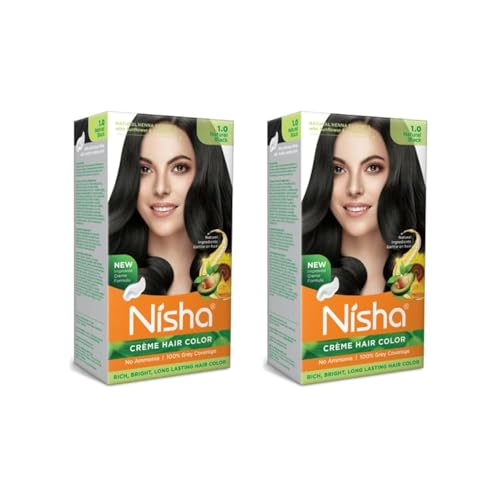 Image of Nisha Creme Hair Color, Permanent Hair Colour Natural Black, Silky & Shiny 100% Grey Coverage & Ammonia Free Color With Natural Henna Extract, 60G+60Ml