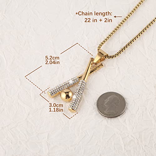 Asalways Hip Hop Jewelry Iced Out Cross Baseball Bat Pendant Sports 18K Gold Plated Necklace For Men Women(Cross Baseball) #TOP1