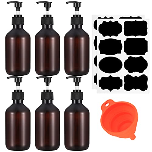 300 ml Pumpspender, 6 Stück Leere Shampooflaschen, Duschgelspender Flasche zum Befüllen, Seifenspender Pumpflaschen nachfüllbare für Dusche Lotionen Shampoos, mit Trichter, Etikett