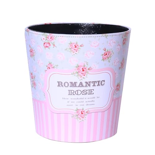 Image of PU Leather Small Trash Can Wastebasket, Round Garbage Container Basket for Bathrooms, Laundry Room, Kitchens, Offices, Kids Rooms, Bedrooms,Home Decorative Art Bin, 2.9 Gallon (Romantic Rose)