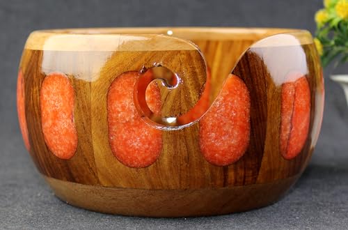 Image of Wooden Yarn Bowl for Knitting Yarn Bowl for Crocheting, Yarn Storage Bowl to Prevent Slipping, Wooden Yarn Holder, Best Gift for Crochet (#Design-7)
