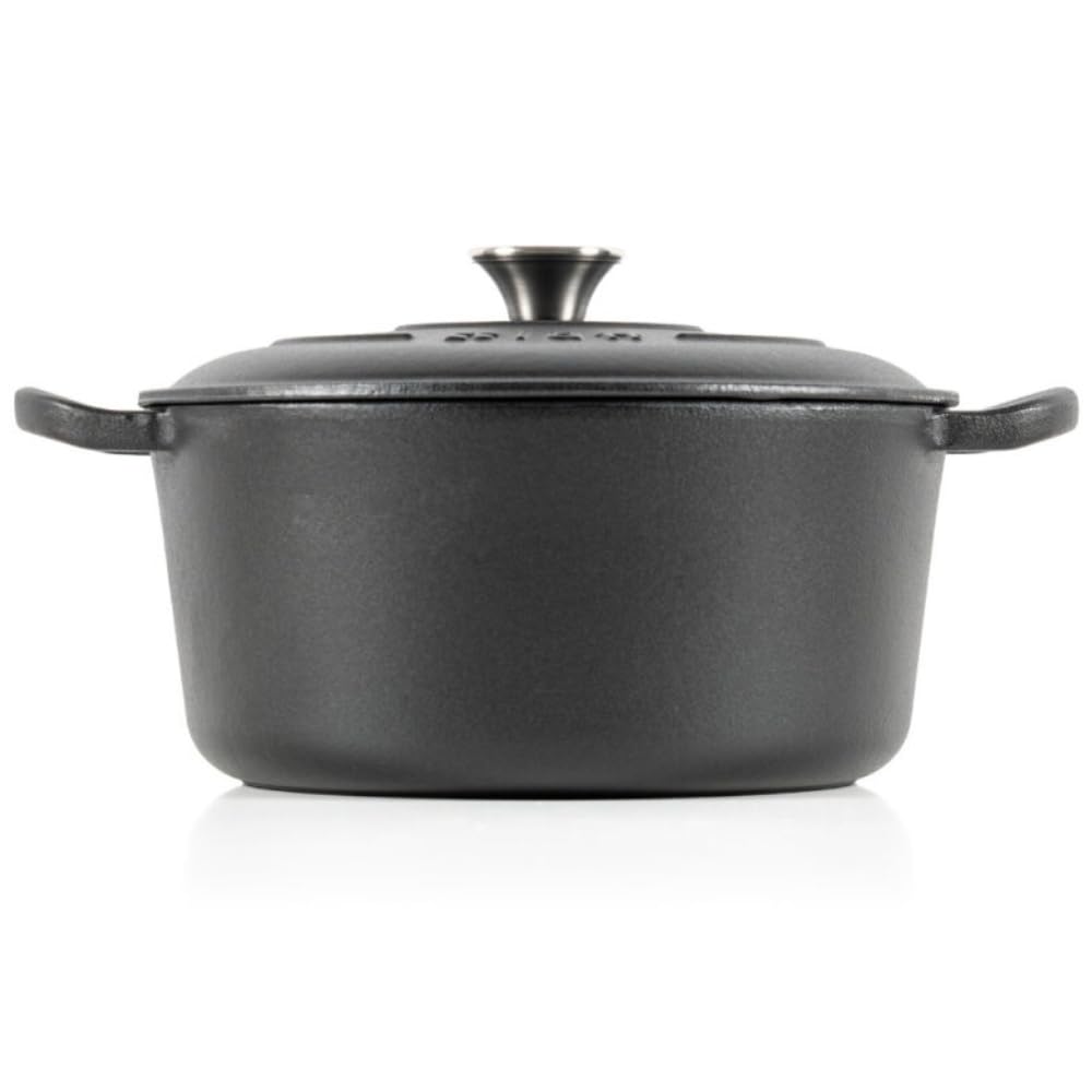 Cocotte Hierro Fundido Esmaltado Negra. Cocotte Redonda 26x12 CM - 4,8 L. Olla Elegante, Resistente, Especial para Inducción y Apta para todos tipo de Cocina