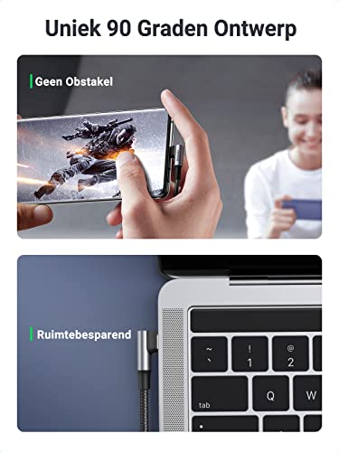 UGREEN USB C naar USB C Kabel PD 100W 20V/ 5A 90 Graden USB Type C Data Kabel voor Galaxy S21 S20 MacBook Air 2020/2019 iPad Pro 2020/2019 Redmi Note 9 Pro Note 9 Huawei P40 Pro P30 Honor 20 enz.(2M) - Image 3