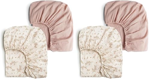 Image of Konssy Muslin Crib Sheets for Girl Boy, 2 PCS Soft and Breathable Cotton Baby Sheets for Standard Crib Mattress, 52 inchx 28 inch (Floral, Pink) (Pack of 2)