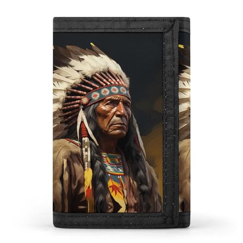 Native American The Old Chief Tri-fold Wallet Slim Money Clip Credit Card Holder Wallets for Men Gift