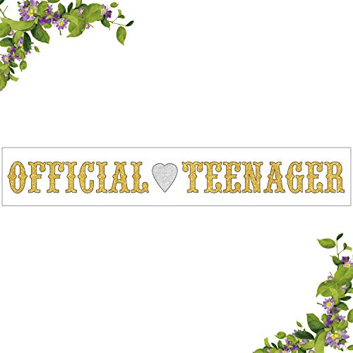 INNORU - Pancarta oficial para adolescentes (tamaño grande), diseño de texto en inglés Happy 13th Birthday, color blanco y dorado