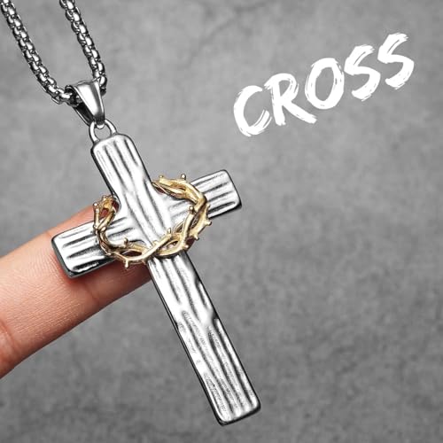 Cross Necklace for Men Thorns Cross Necklace Stainless Steel Black Gold Silver Jesus Christ Crucifix Pendant Necklaces Faith Religious Jewelry Gift3