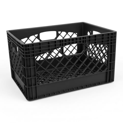 Heavy Duty 24QT Black Plastic Milk Crate Stackable Storage Organizer Bin