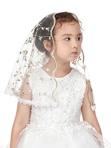 PAMOR First Communion Veils for Girls Lace Chapel Veil Mantilla Veils Latin Mass Church Veil for Catholic Baptism D Shape3