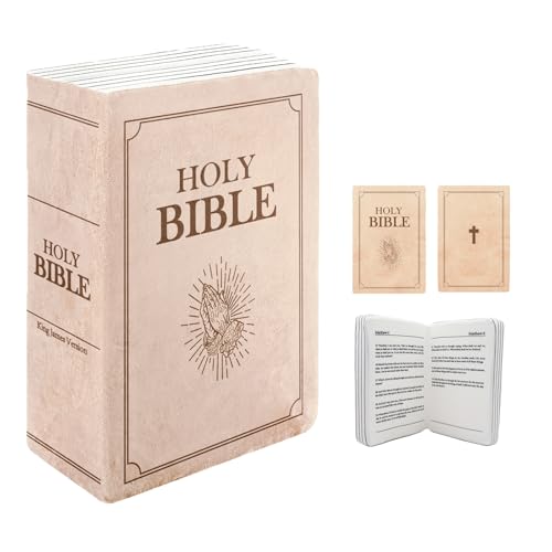 The Holy Bible Pillow Plush- Book Shape, Openable, Cozy Faith Bible Pillow Christian Bible Verse Pillow (Beige)