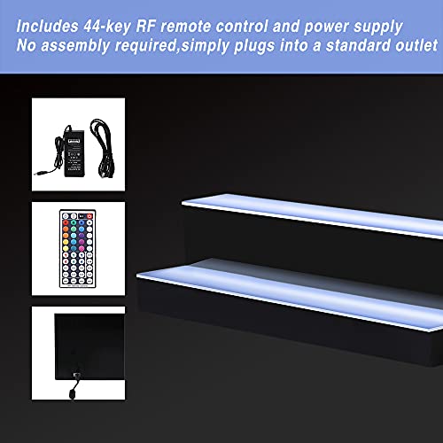 Image of MESAlLUP Acrylic 30 Inch 2 Tier LED Liquor Bottle Display Shelf, Lighted Bar Shelves with APP or Remote Control, Mulit Color Lighting for Home Mini Bars Decor, Restaurants & Party Use