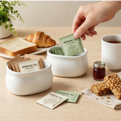 Dicunoy Set of 6 Sugar Packet Holder, Ceramic Sugar Caddy for Sweetener, Classic Restaurant White Tea Bag Organizer Bowl Storage Dish for Coffee Bar, Home by Dicunoy - Image 4