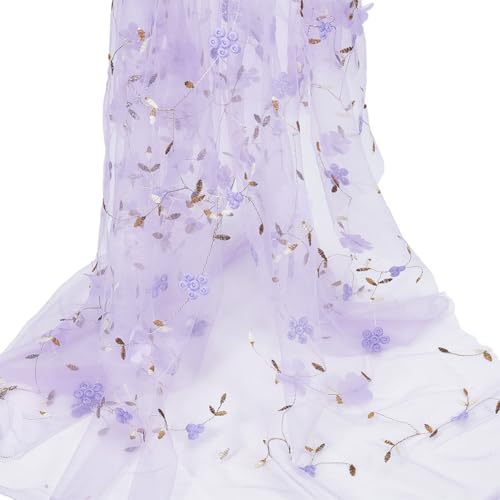 CABODYALS Tela de Tul Bordada con Flores 172D Moradas de 3cm, Malla Transparente Vintage, Gasa de Poliéster Transpirable con Diseño Floral para Coser, Decorar el Hogar, Bodas, Accesorios de Ropa Y Ma