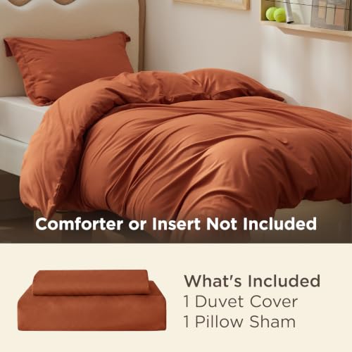Image of Bedsure Twin /Twin XL Duvet Cover, Double Brushed Bedding Set, Terracotta | For Kids & Adults, 68 inchx90 inch Comforter Cover, Hotel Luxury, All Season, Breathable, Easy Care, Lightweight, Zipper Closure