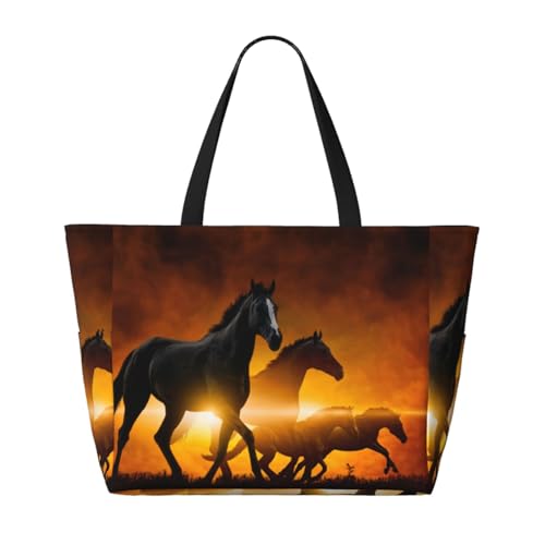 Sac à bandoulière pour femme imprimé chevaux noirs nuages rougeoyants