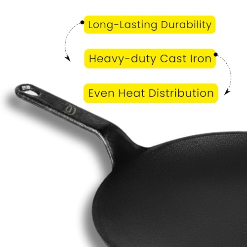 Image of Omichef Premium Cast Iron Tawa for Roti & Dosa | 25.5 cm / 10 Inch Heavy Tawa (2kg) | Induction Friendly | Naturally Non-Stick, 100% Pure & Toxin-Free | No Chemical Coating