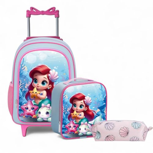Mochila Infantil Rodinhas com Lancheira e Estojo | Kit Escolar 3 Peças, Ideal para Escola, Passeios e Viagens