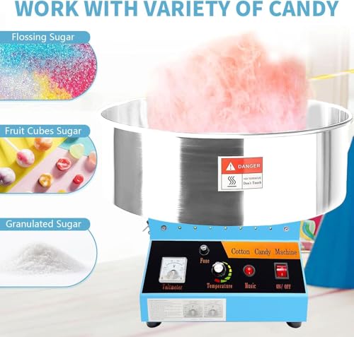 Cotton Candy Machine Commercial, 20.5in Electric Cotton Candy Maker,1080W Candy Floss Maker with Sugar Scoop and Lights Music, Easy Home Use, Perfect for Kids Birthday, Family Party