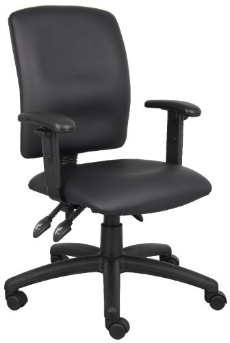 Boss Office Products Multi-Function LeatherPlus Task Chair With Adjustable Arms in Black