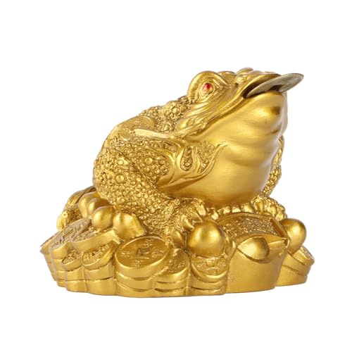 Feng Shui Wealth Lucky Money Frog Coin Toad Home Office Decoration Good Luck Gift Gold Resin 6.5 x 6 x 5cm