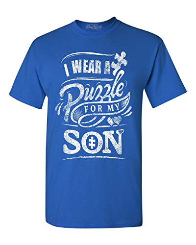 shop4ever I Wear A Puzzle for My Son White T-Shirt XX-LargeRoyal Blue 0
