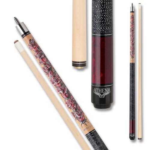 Athena ATH11 Pool Cue Womens Pool Cue Stick, Two Piece Cue with 10 inch Extension, Hard Rock Maple Shaft, 57-inch Length for Women, Burgundy Rose Print Design - 21oz