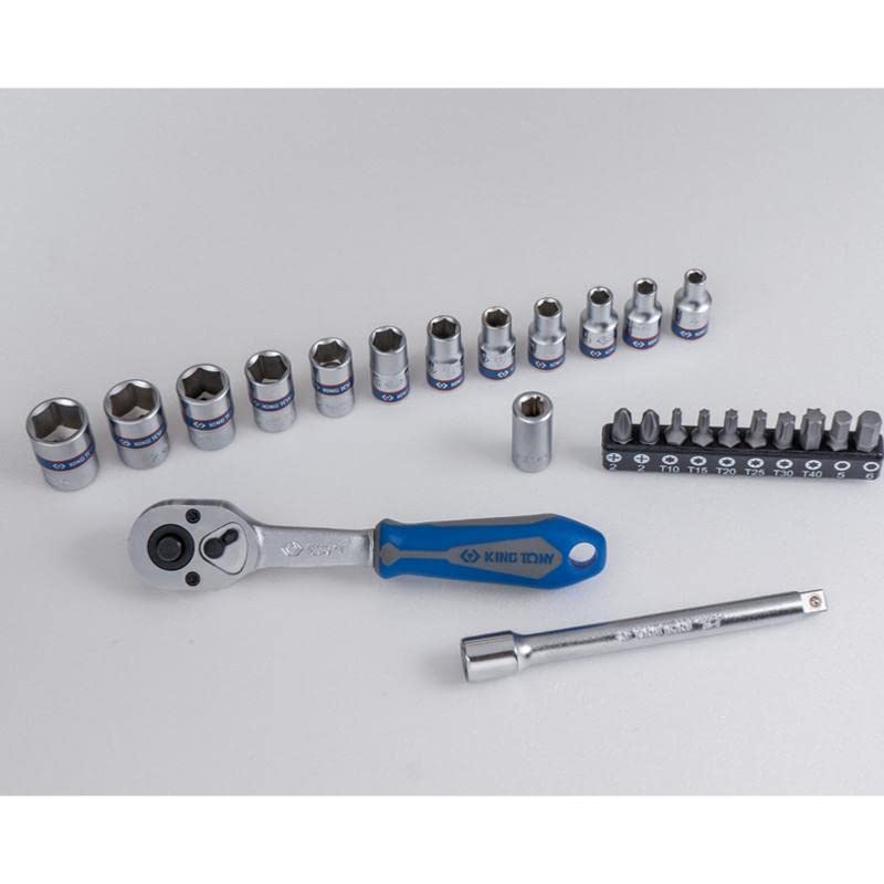 COFFRET CLIQUET + DOUILLES 6 PANS ET EMBOUTS 1/4 - KING TONY