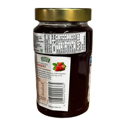 Image of Stute Strawberry Jam 430g, No Sugar Added, 90% Less Sugar & 30% Less Calories, Diabetic Friendly, Imported from UK
