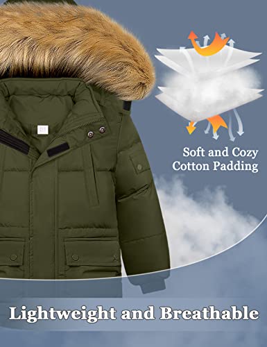 Szory Boy's Thicken Parka Coat Winter Warm Jacket With Removable Fur Hood (Dark Army Green,14/16) #TOP6