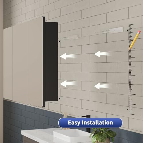 Botiquín de medicina de tres puertas DeerValley de 48'' x 32'' con espejo, estantes de vidrio ajustables, soporte para cepillo de dientes y ganchos internos, montaje en pared para baño miniatura 4
