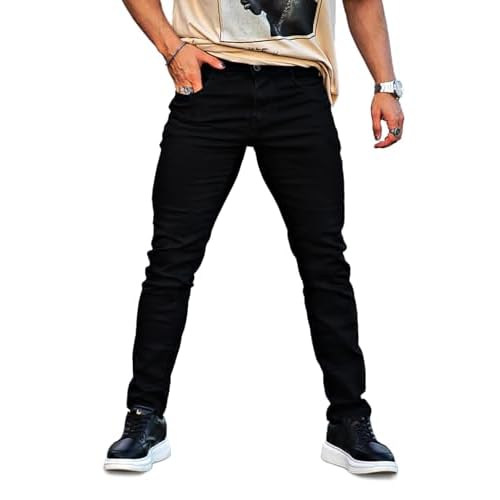 Heyfanee Mens Slim Fit Jeans Stretch Denim Pants for Men 29W x 30L Black
