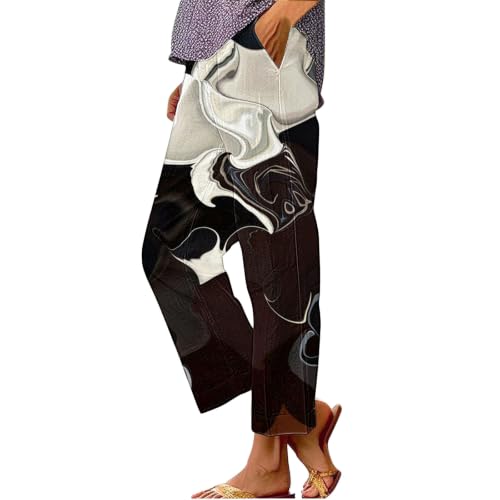 Pantalon d'été décontracté pour femme à motifs contrastés 7/8