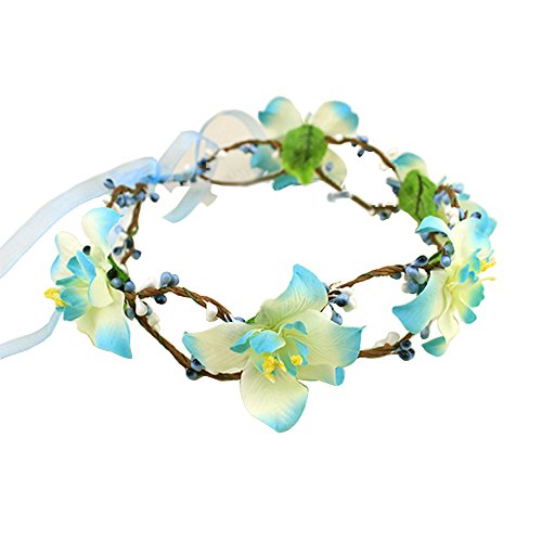 Love Sweety Bride Flower Crown with Adjustable Ribbon for Wedding HH8 (Blue)
