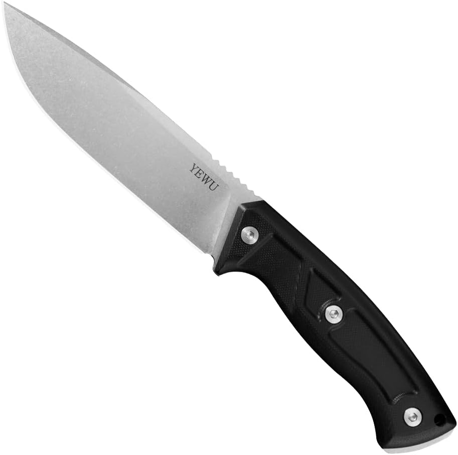 YEWU Fixed blade knife G10 handle and Kydex sheath outdoor EDC camping, hunting, hiking hand tool (White+Black Handle)