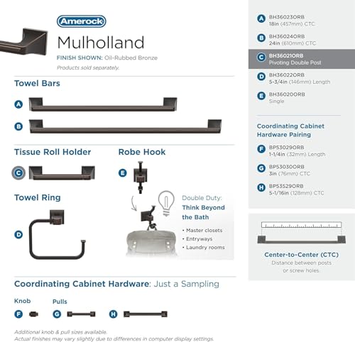 Image of Amerock Mulholland 8-13 /16 inch Oil-Rubbed Bronze Pivoting Toilet Paper Holder