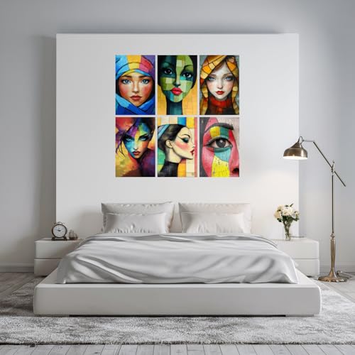 Image of SiddArtify Abstract Portrait Wall Art Prints Set - Modern Woman Poster Decor for Living Room Bedroom Office - 8x12 Sticker Pack of 6