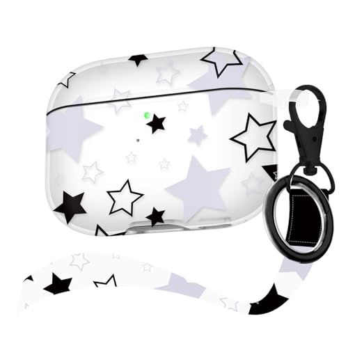 Image of Compatible with Airpod Pro Case with Lanyard,Airpods Pro Case Protective Case Portable & Shockproof for Women Men,Black and White Five-Pointed Star