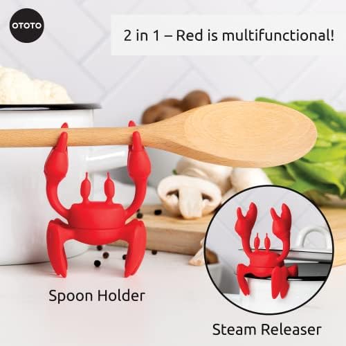 OTOTO Red The Crab silikonowy stojak na przybory kuchenne - prezenty kuchenne, silikonowy stojak na łyżkę na kuchenkę - odporny na ciepło uchwyt na przybory kuchenne i grillowe - antypoślizgowy uchwyt na organizer do pary
