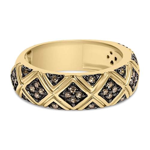 10K Yellow Gold Plated .925 Sterling Silver 3/8 Cttw Champagne Diamond Geometric Style Band Ring - Size 8