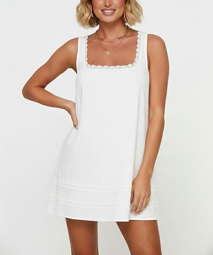 Robe trapèze sans manches à col carré et dentelle pour femme active - 2