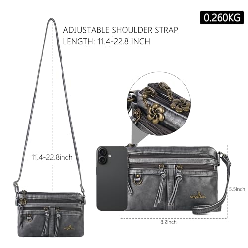 Image of Angel Kiss Small Crossbody Bag for Women Leather Crossbody Purse Triple Compartments Cell Phone Purse Shoulder Bags for Women