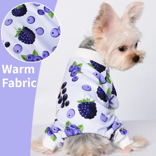 Yikeyo Dog Pajamas, Fall Winter Fruit Dog Clothes For Small Medium Dogs Boy Girl, Cat Apparel Outfit (Blueberry, Small) #TOP1