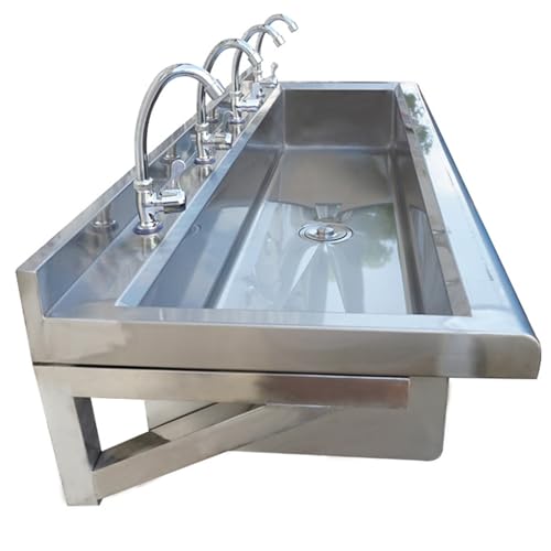 Pila de pared resistente con 4 grifos, fregadero de acero inoxidable comercial, pila lavadero exterior para lavar ropa a mano, mueble con fregadero para jardín, cocina, pared, lavandería 59'x15.7'x8'