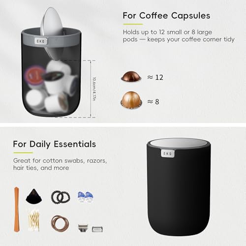Image of EKO Fandy 0.4 Gal /1.5L Mini Tabletop Trash Bin with Swing-Lid, Desktop Trash Can for Bathroom Countertop, Vanity, Coffee or Office, Small Garbage Bin (Black)