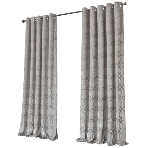 Image of Olivia Rocco Luxe Geo Velvet Curtains Eyelet Curtain Pair Modern Geometric Pattern Soundproof Light Blocking Thermal Insulated Drapes for Bedroom Living Room, Champagne 66x72